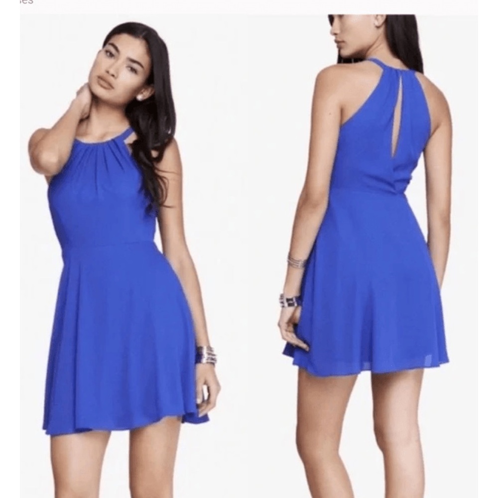 Express periwinkle blue fit and flare mini dress‎